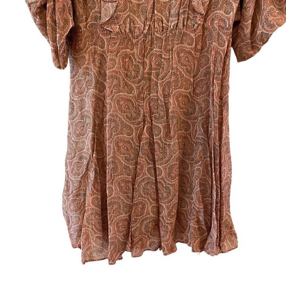 NEW THE KOOPLES Mini Silk Dress Paisley Lurex V-Neck Puff Sleeve Wrap Size 4 XL - Picture 10 of 12
